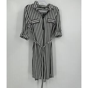 Mile Gabrielle Womens Dress Size L Black White Stripe Shirt Dress Modern Classic